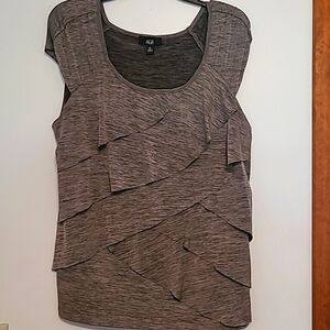 AGB gray & black layered look cap sleeve blouse Sz XL